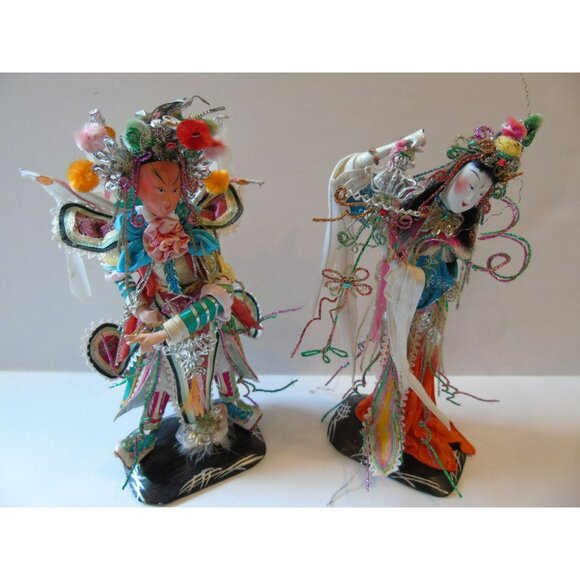 Vintage 1960's Chinese Opera Dolls Male Female Elaborate Costumes Handmade - Picture 1 of 10